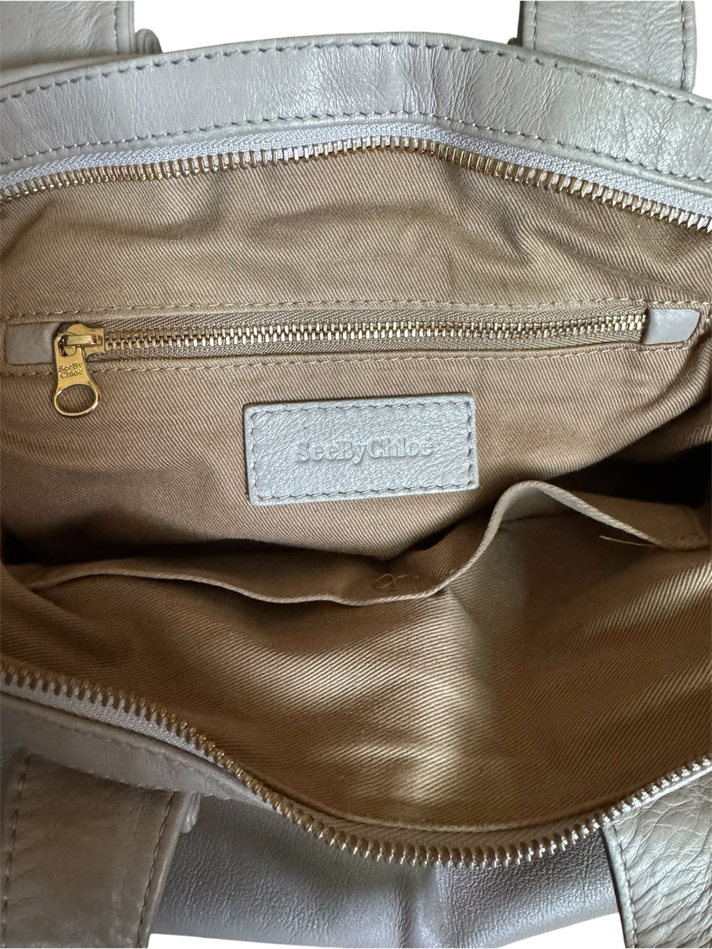 Authentic See by Chloé Taupe Leather Pleated Satchel Shoulder Bag - Picture 11 of 12